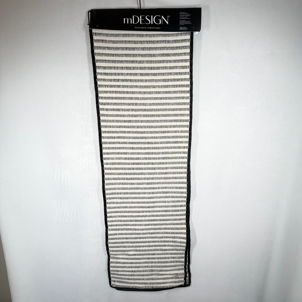mDesign Stacy Stripe Woven Table Runner 14x90 Natural Jet Black Modern Decor